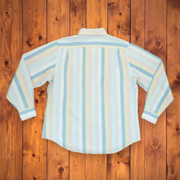 Vtg 90s Eddie Bauer Vertical Stripe Long Sleeve Button Up Shirt Size 14 - Picture 2 of 6